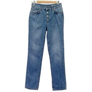 Anine Bing Exposed Button Fly Mid Rise Slim Jeans Medium Blue Wash Size 26 | 2